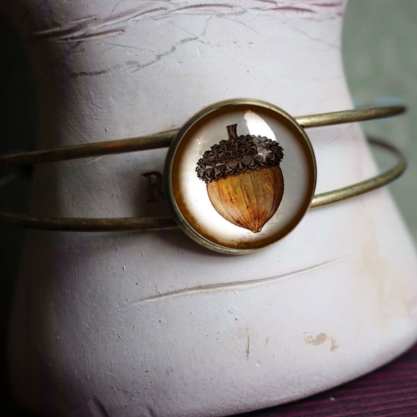 Acorn Cuff Bracelet / Bangle in Antique Brass