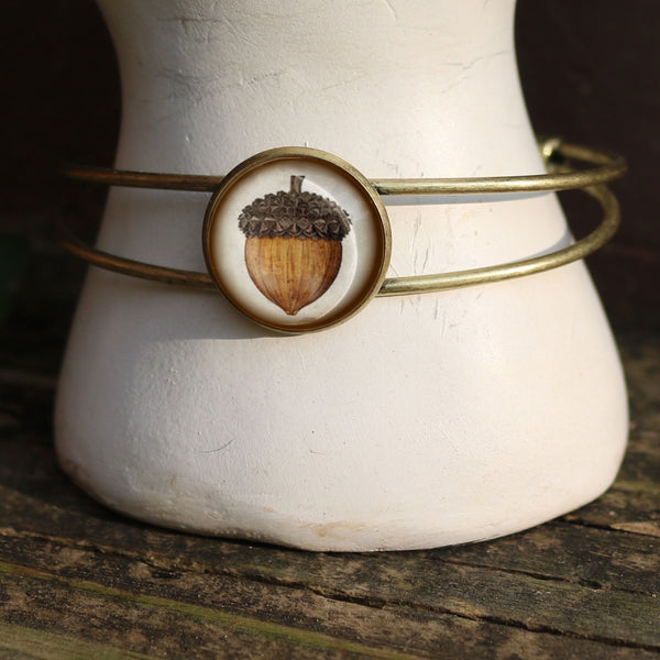 Acorn Cuff Bracelet / Bangle in Antique Brass