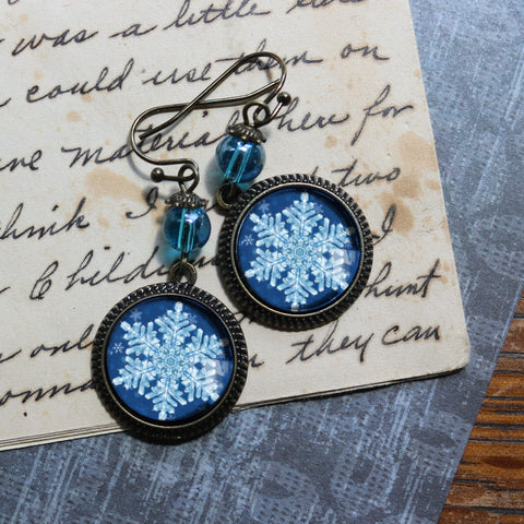 Winter Snowflake Vintage Inspired Drop / Dangle Earrings