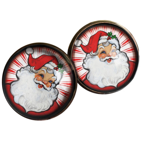 Retro Santa Vintage Inspired Stud Earrings - with red background