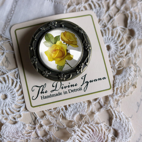 Yellow Rose Floral Vintage Inspired Pin Brooch
