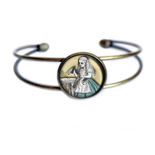 Alice in Wonderland "Drink Me" Potion Cuff Bracelet / Bangle in Antique Brass