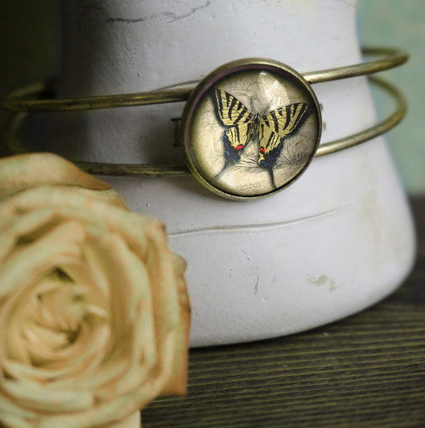 Swallowtail Butterfly Adjustable Charm Bracelet / Bangle in Antique Brass