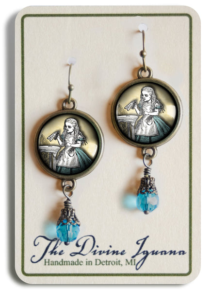 Alice in Wonderland "Drink Me" Potion Vintage Inspired Drop / Dangle Earrings
