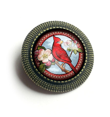 Victorian Cardinal Bird Vintage Inspired Pin Brooch