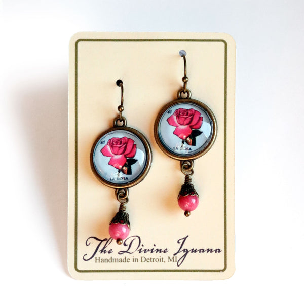 La Rosa Loteria Vintage Inspired Drop / Dangle Earrings
