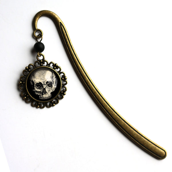 Human Skull Glass Cabochon Brass Book Hook / Bookmark