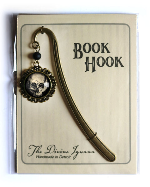 Human Skull Glass Cabochon Brass Book Hook / Bookmark