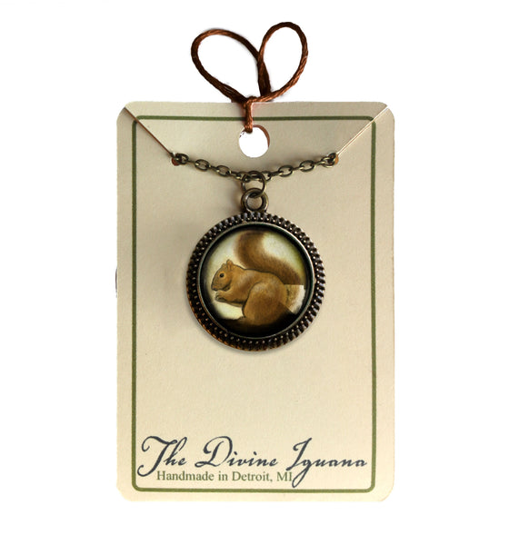 Victorian Squirrel Necklace in Simple Elegant Bezel