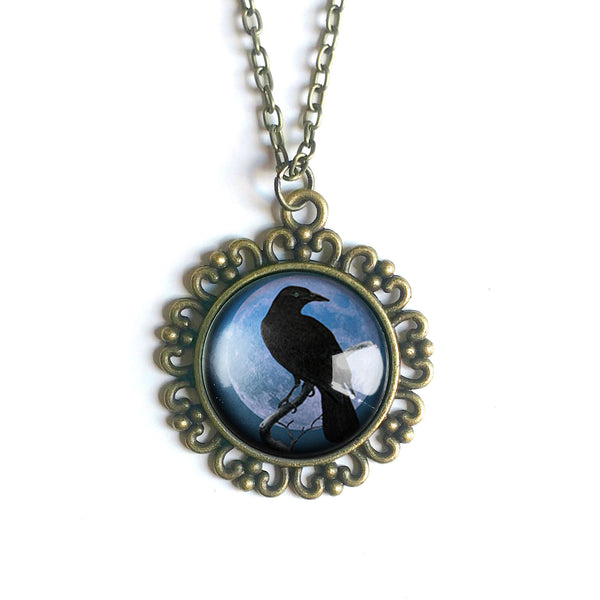 Crow or Raven Silhouette on Purple Moon