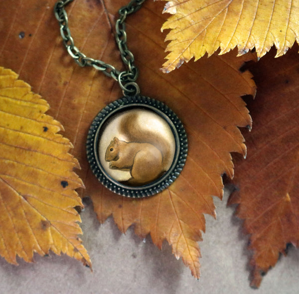 Victorian Squirrel Necklace in Simple Elegant Bezel