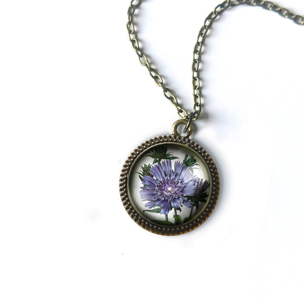 Purple Aster Wildflower Pendant Necklace