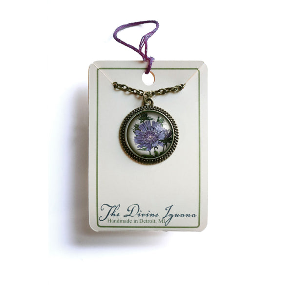 Purple Aster Wildflower Pendant Necklace