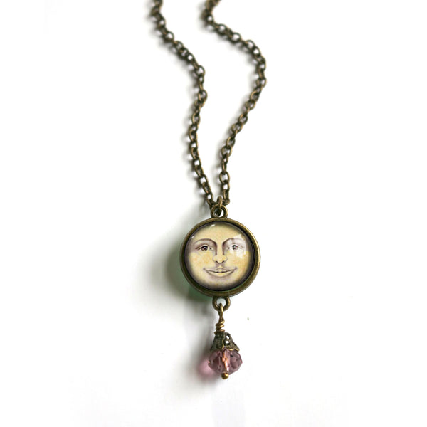 Man in the Moon Reversible Pendant Necklace with Bead Accent