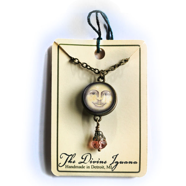 Man in the Moon Reversible Pendant Necklace with Bead Accent