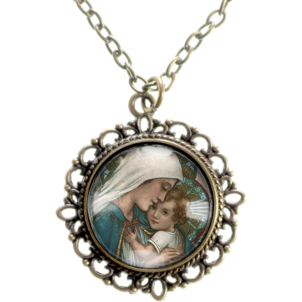 Mother Mary with the Christ Child Pendant Necklace