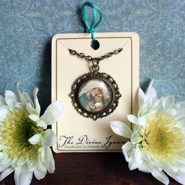 Mother Mary with the Christ Child Pendant Necklace