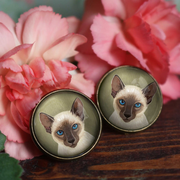 Siamese Cat Vintage Inspired Stud Earrings