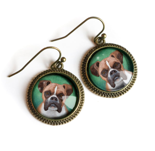 Boxer Dog Glass Cabochon Earrings