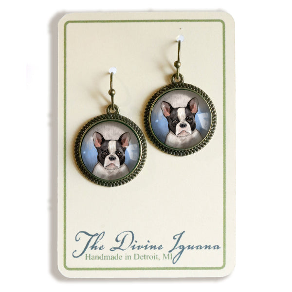 French Bulldog Glass Cabochon Earrings