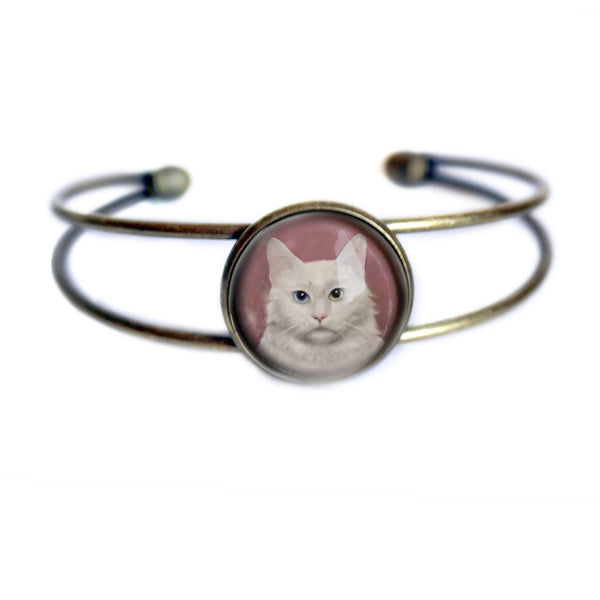 Long Haired White Cat Wire Cuff Bracelet