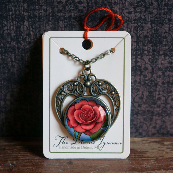 Valentine's or Mother's Day Limited Edition Heart and Rose Pendant Necklace