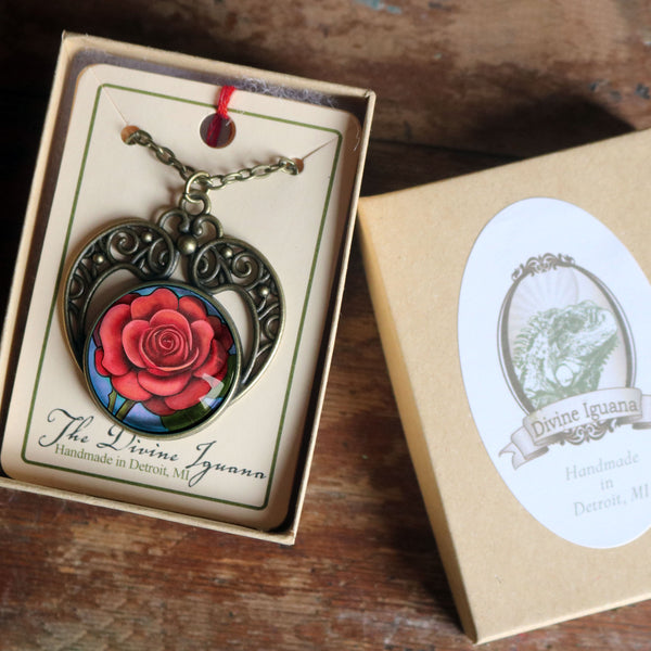 Valentine's or Mother's Day Limited Edition Heart and Rose Pendant Necklace