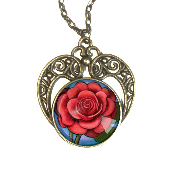 Valentine's or Mother's Day Limited Edition Heart and Rose Pendant Necklace