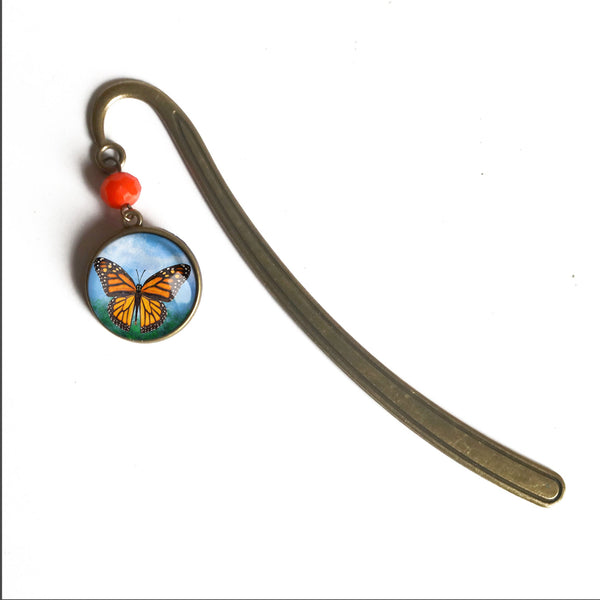 Monarch Butterfly Glass Cabochon Brass Book Hook / Bookmark