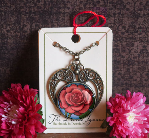 Valentine's or Mother's Day Limited Edition Heart and Rose Pendant Necklace