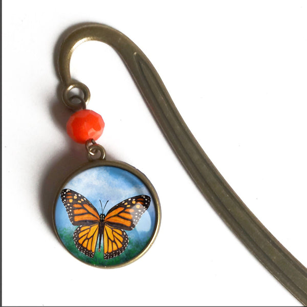 Monarch Butterfly Glass Cabochon Brass Book Hook / Bookmark