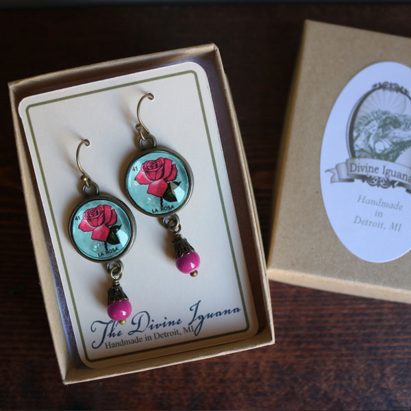 La Rosa Loteria Vintage Inspired Drop / Dangle Earrings