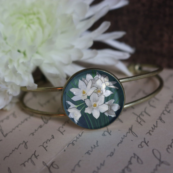 Mothers Day / Valentine's Day Paperwhite Narcissus Cuff Bracelet
