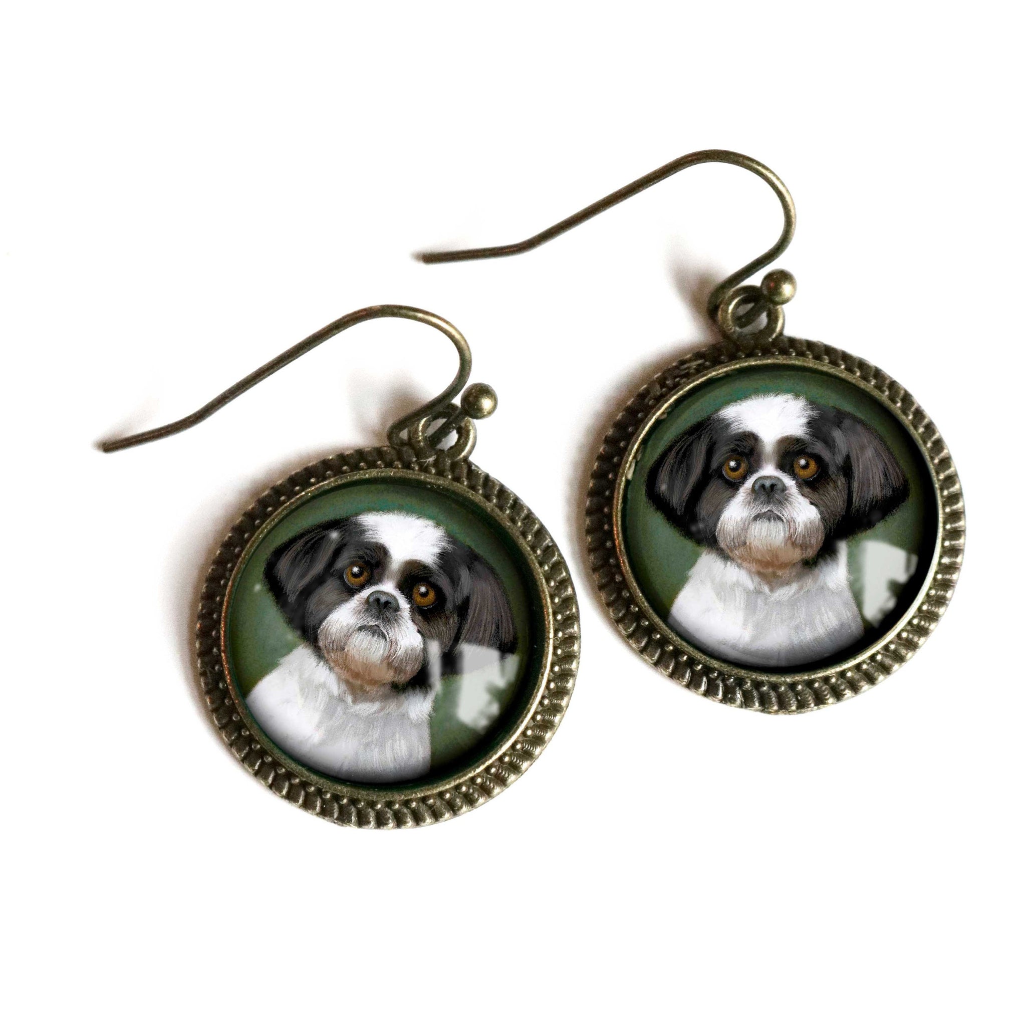 Shitzu Dog Glass CabochonEarrings