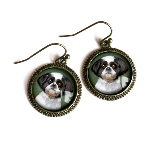 Shitzu Dog Glass CabochonEarrings