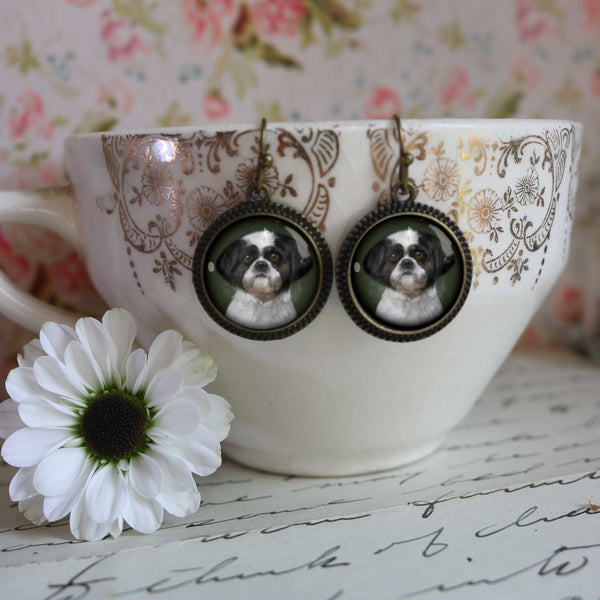 Shitzu Dog Glass CabochonEarrings