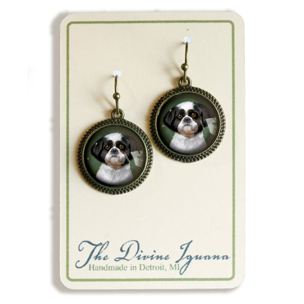 Shitzu Dog Glass CabochonEarrings