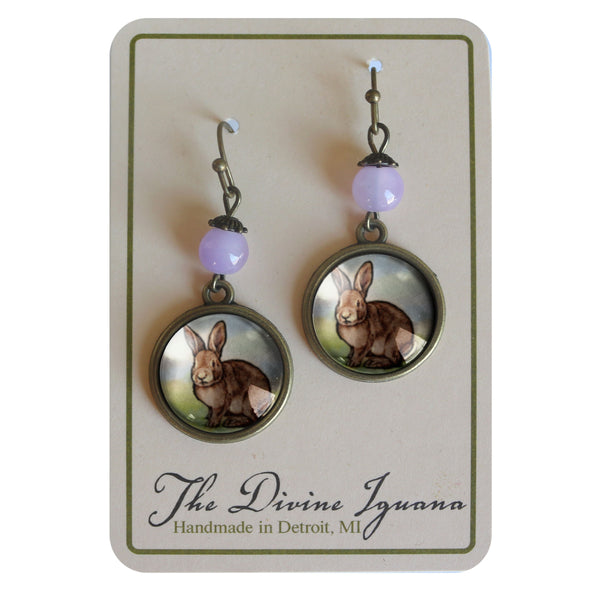 Easter Bunny Victorian Inspired Drop / Dangle Earrings with Pale Purple Bead