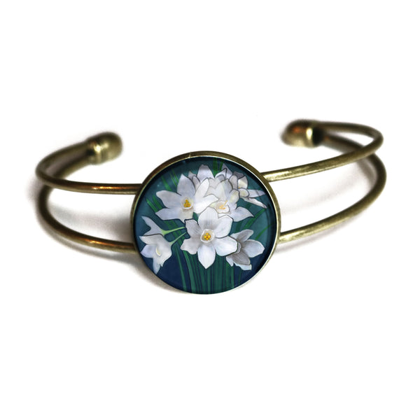 Mothers Day / Valentine's Day Paperwhite Narcissus Cuff Bracelet