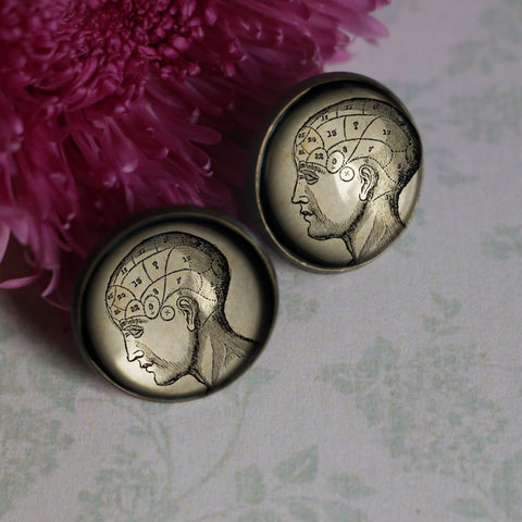 Victorian Phrenology Chart Vintage Inspired Stud Earrings