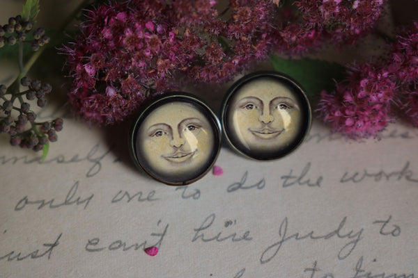 Man in the Moon Vintage Inspired Stud Earrings