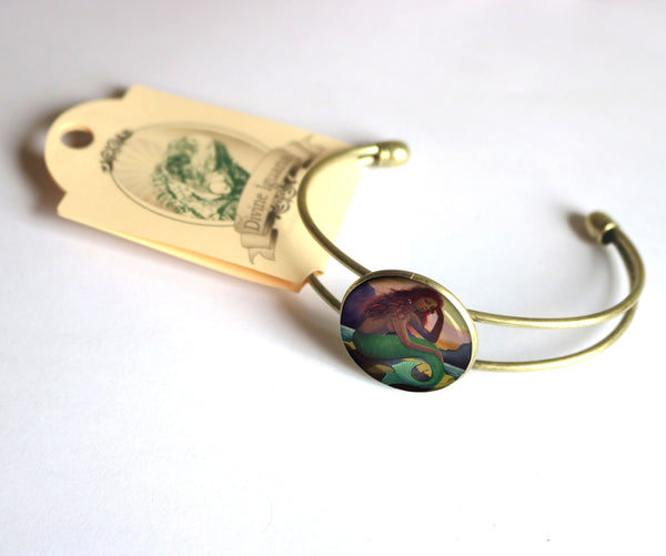 Mermaid with Green Tail Fairytale inspired Cuff Bracelet