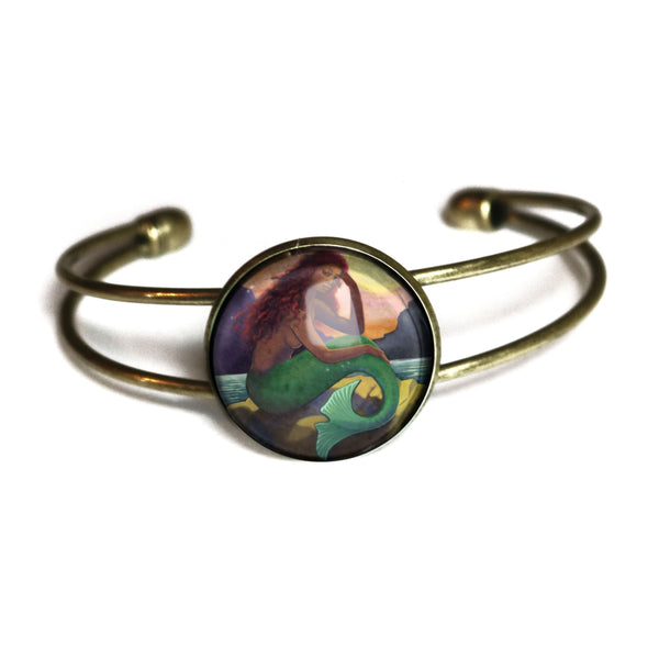 Mermaid with Green Tail Fairytale inspired Cuff Bracelet