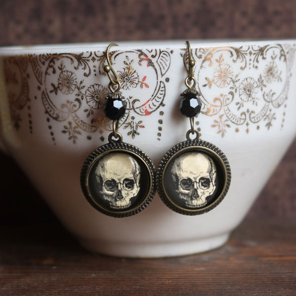 Human Skull Vintage Inspired Drop / Dangle Earrings