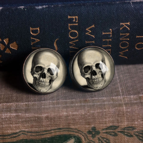 Pale Skull Vintage Inspired Goth Halloween Stud Earrings