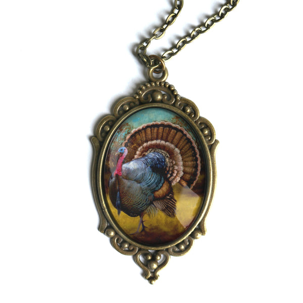 Traditional Turkey Ornate Oval Pendant Necklace for Fall and Thanksgiving