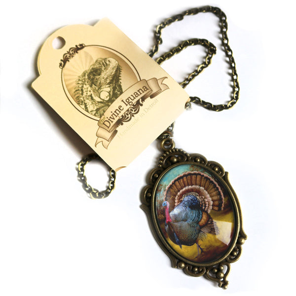 Traditional Turkey Ornate Oval Pendant Necklace for Fall and Thanksgiving