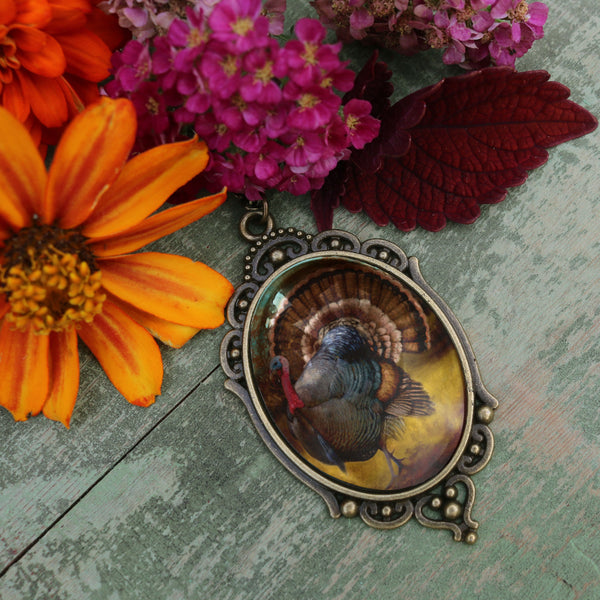 Traditional Turkey Ornate Oval Pendant Necklace for Fall and Thanksgiving