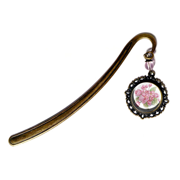 Cherry Blossom Spring Flower Glass Cabochon Brass Book Hook / Bookmark