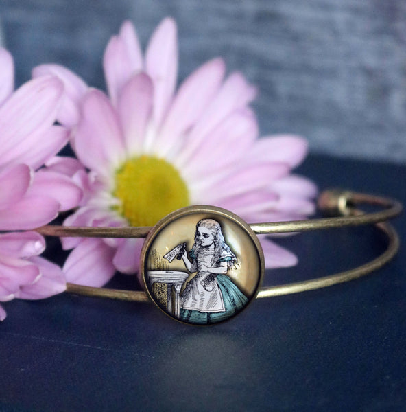 Alice in Wonderland "Drink Me" Potion Cuff Bracelet / Bangle in Antique Brass